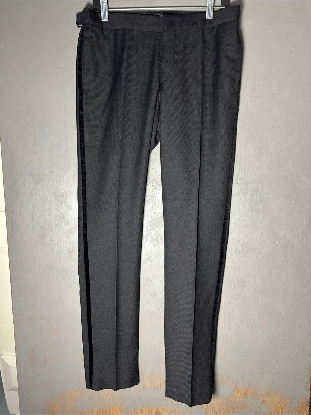 Men's Black Dress Pants with Velvet Tuxedo Stripe